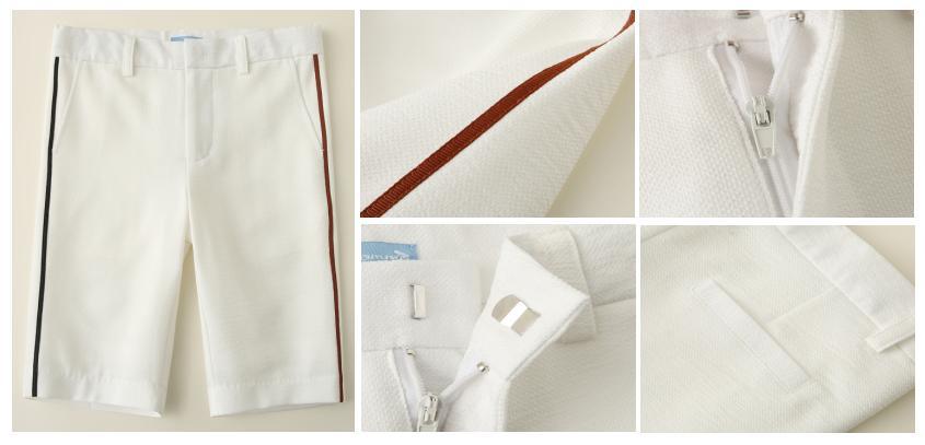 Boy Children White Pant Clothes with Brown Black Contrast Color Tape at Side