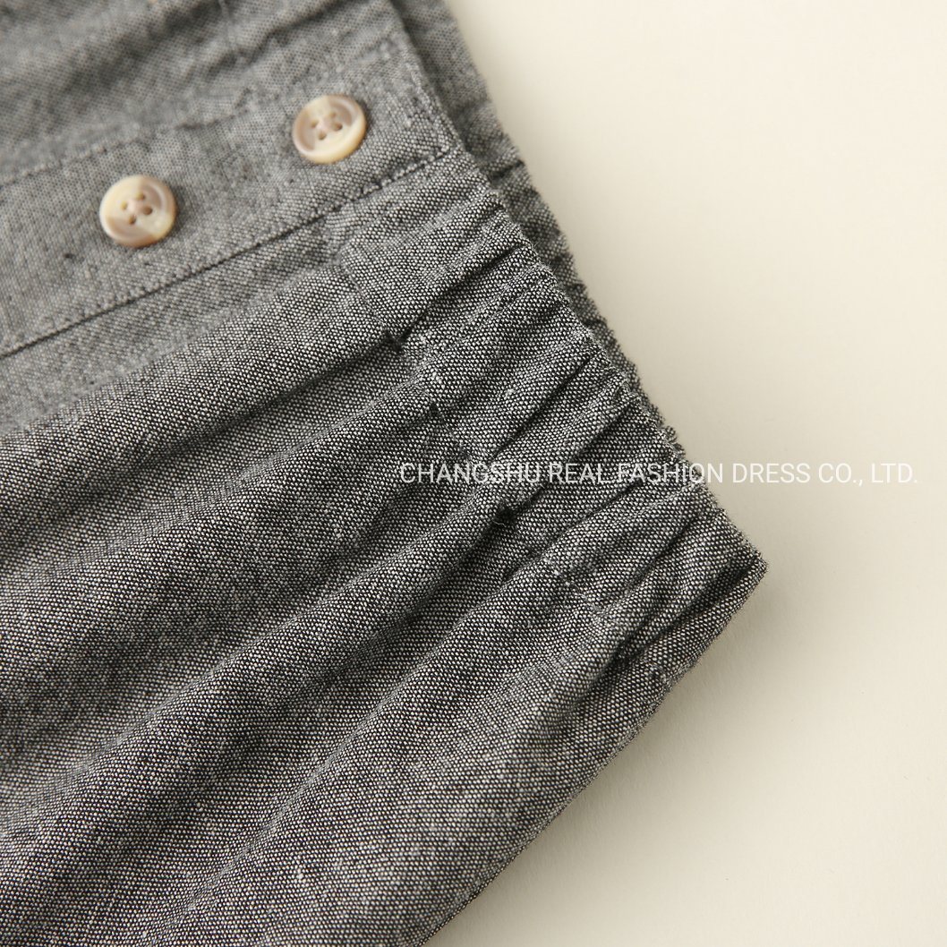 Boy Baby Grey Cotton Chambray Pant Clothes Without Fly and Plastic Button at Front