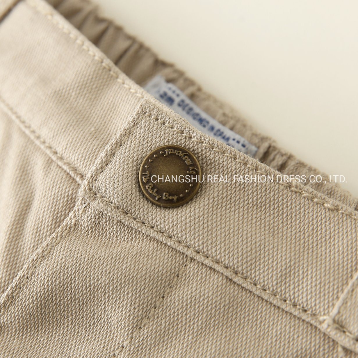 Boy Baby Taupe Tan Pant Clothes with Functional Metal Button Zipper Fly and Elastic Waistband