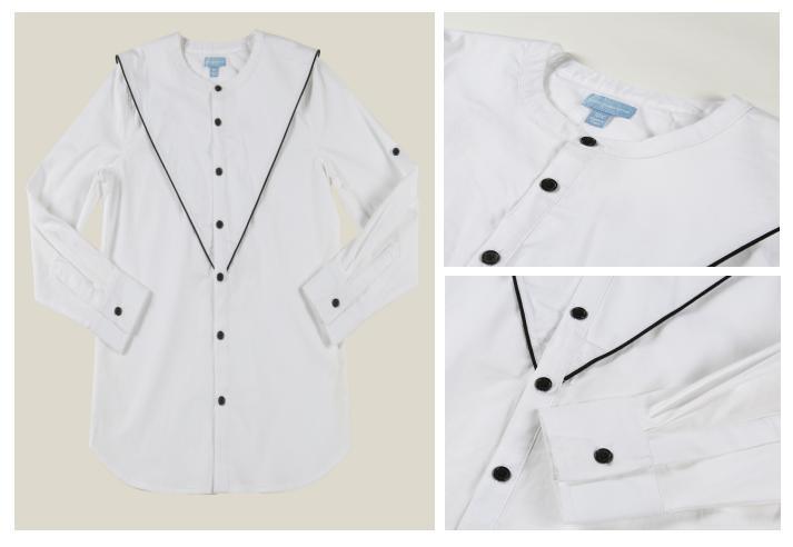 Toddle Children Fashion Clothing Boy Kids Woven White Shirt Wear V Cut with Black Piping