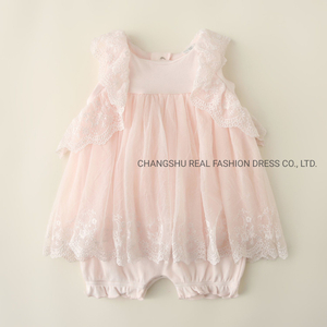 Infant Baby Clothes 2022 Girl Woven Pink Dress with Lace