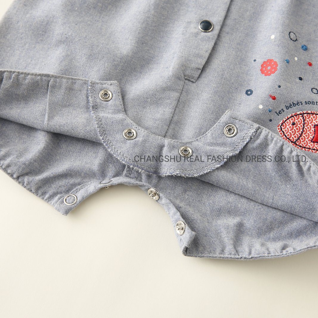 Infant Boy Girl Baby Woven Chambray Romper with Printing Clothes