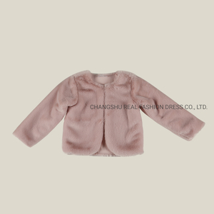 Baby Kids Children Pretty Clothing Infant Woven Faux Fur Jacket with Knitted Lining