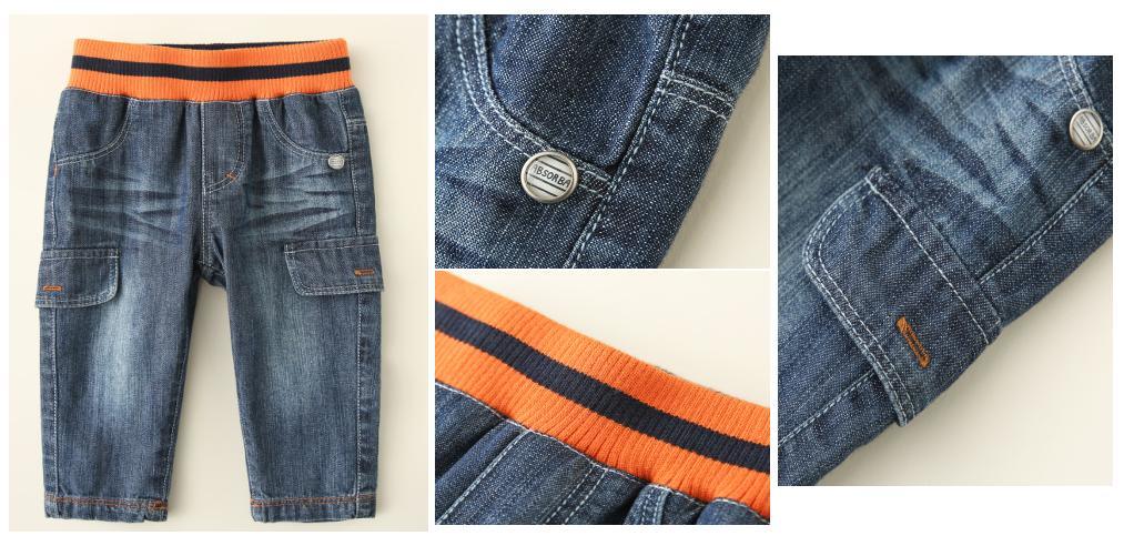 Boy Children Woven Denim Pant Made of Ribbed Waistband Clothes