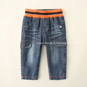 Boy Children Woven Denim Pant Made of Ribbed Waistband Clothes