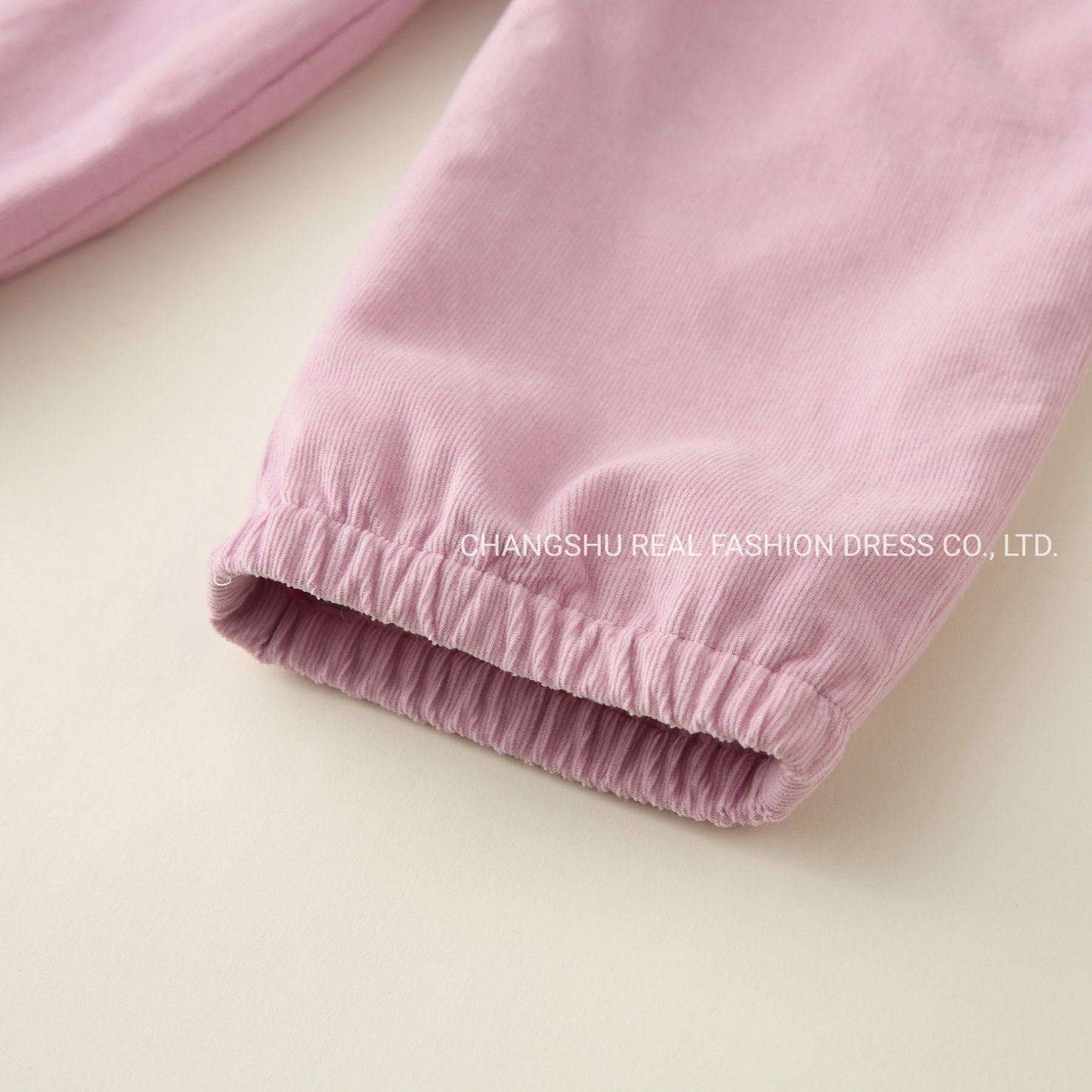 Children Clothes Girl Kids Woven Pink Corduroy Pant Wear Made of Elastic Waistband and Hem