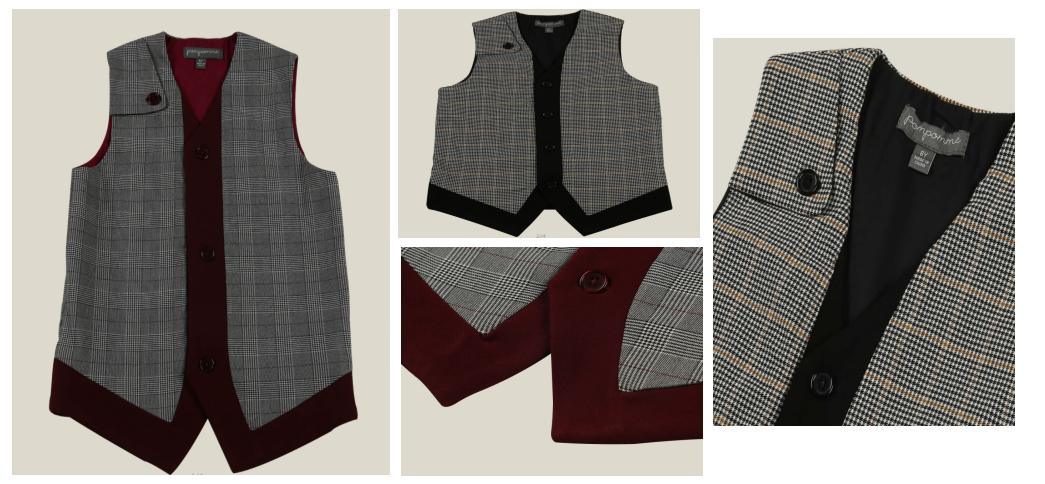 Children 2022 Clothes Boy New Fashion Woven Plaid Vest with Contrast Velour Placket and Lining