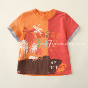 Boy Girl Baby Orange Yellow Brown T Shirt Clothes with Print and Applique