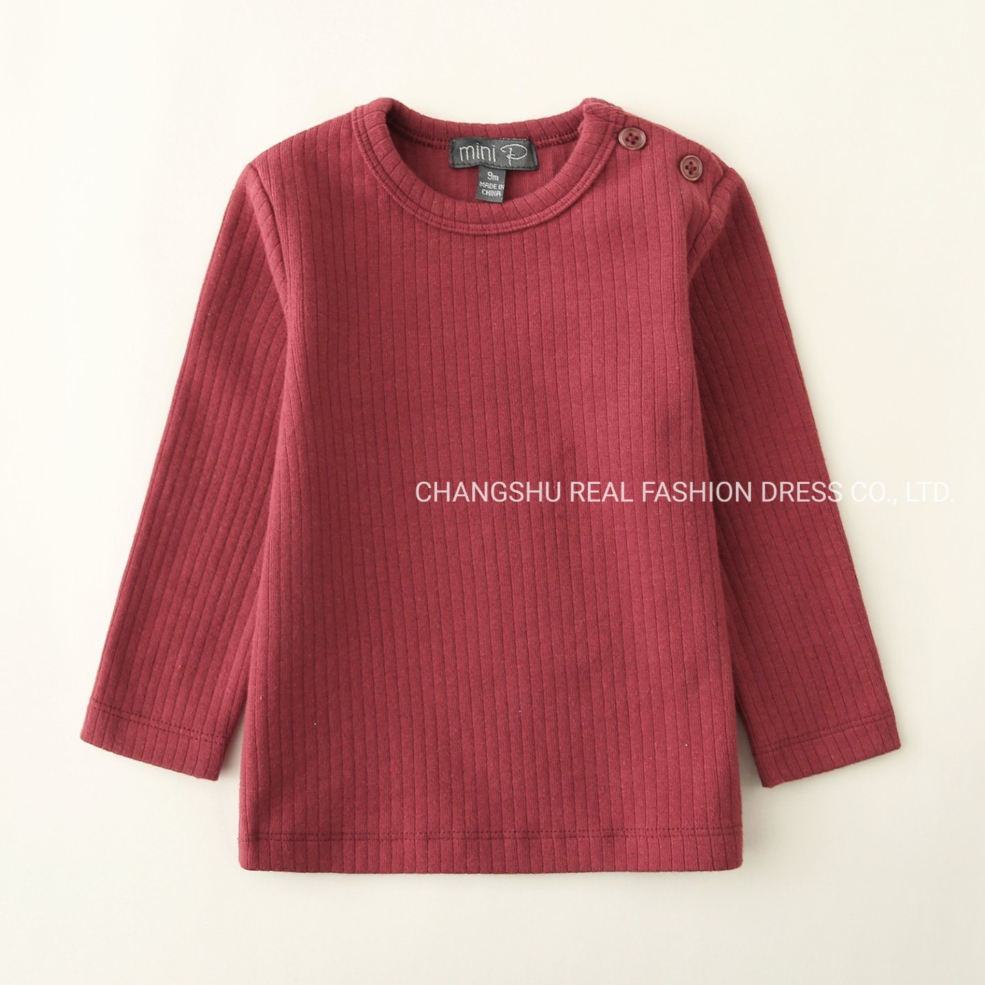 Boy Girl Baby Knitted Ribbed Shirt Clothes with Shoulder Placket and Plastic Button