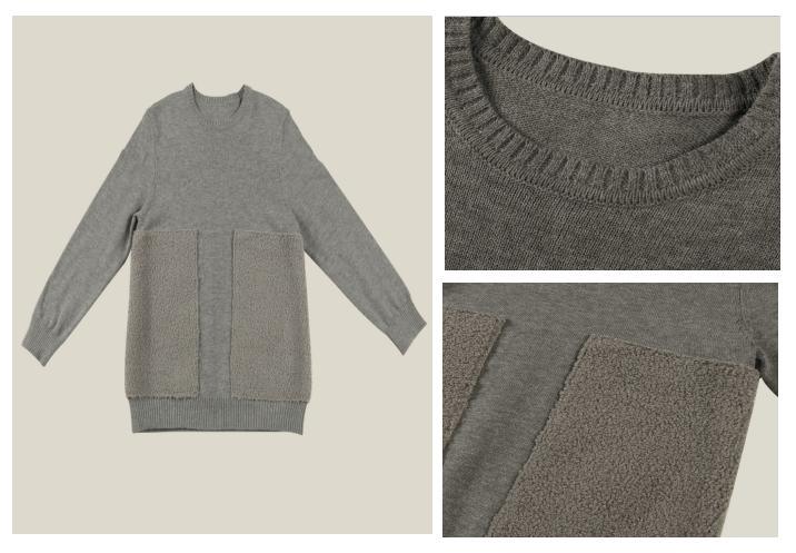 Boy Children 2022 Grey Sweater Clothes with Front Sherpa Pocket and Round Neck