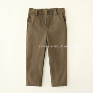 Boy Children Brown Canvas Pant Clothes with Pocket and Zipper Button Functional Fly